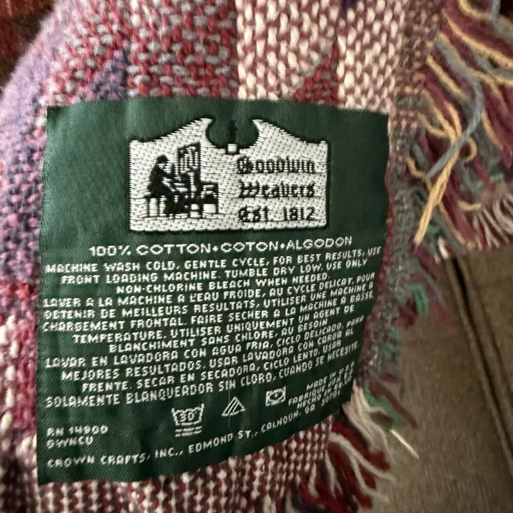 Goodwin Weavers Tapestry Throw Blanket 48x56 Cotton Fringe Aztec Tribal Cottage